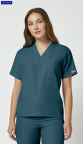 Caribbean Blue Unisex V-neck Scrub Top with Embroidered Longwood HS Logo and Name - CMA